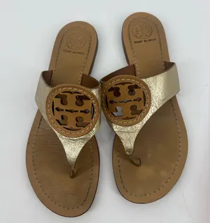 Tory Burch Metallic Gold and Tan Sandals thumbnail 1
