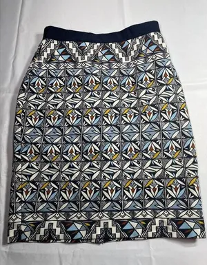 Tory Burch Geometric Print A-Line Skirt with Navy Elastic Waistband‎ size s thumbnail 1