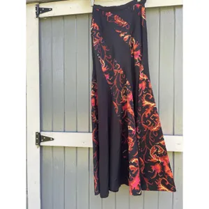 Vintage Boho Patchwork Ikat Maxi Skirt Black Orange Pink A-Line Long‎ Skirt thumbnail 3