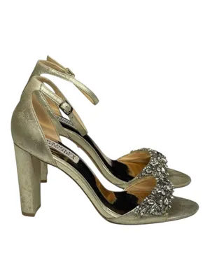 Badgley Mischka ❧ Barby Crystallized Heeled Sandals ❧ Gold Shimmery Leather ❧ 8M thumbnail 3