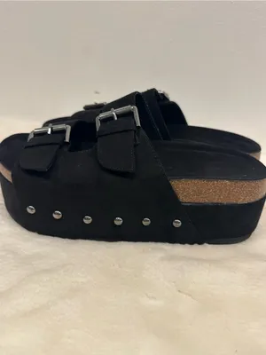 Nordstrom Black Platform Buckle Sandals with Stud Trim Size 8.5 thumbnail 4