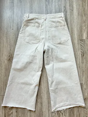 Mango Women's Floral Embroidered Wide Leg Crop Khaki Pants Size 8 thumbnail 6
