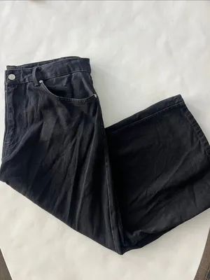 Zara High Rise Wide Leg Coulette Bermuda Crop Length Jeans Black Size 14 thumbnail 3