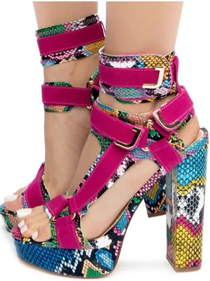 Women's Fuchsia Multicolor Snake-Print Platform Sandals 9 W thumbnail 2