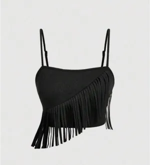 SheIn Fringe Two-Piece black Skort Crop Top Set thumbnail 2