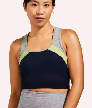 Beyond‎ Yoga Peloton Womens Medium Colorblock Crop Tank Top Navy Gray Neon Logo thumbnail 1