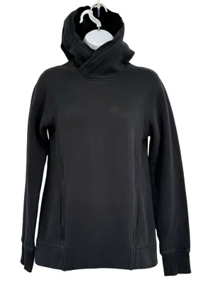 Lululemon Scuba Hoodie Women 2 Black Funnel Neck Pullover Fleece Pockets‎ thumbnail 1