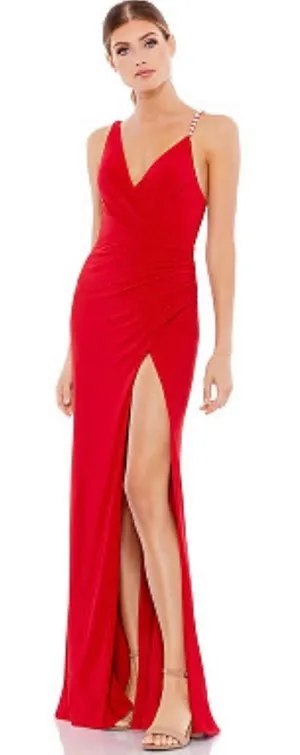 Leena by‎ Mac Duggal Asymmetrical Pearl Strap V-Neck Gown Size 8 26532 Prom thumbnail 1