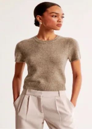 Abercrombie & Fitch Short Sleeve Knit Top in Taupe wool blend thumbnail 1