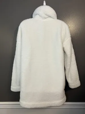 PJ Salvage Coat Womens XL White Faux Fur Sherpa Fleece Button Front Long Cozy thumbnail 5