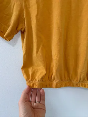 Wilfred Piaf Mustard Yellow Cotton Jersey Crew Neck Cropped T-Shirt- Size XS thumbnail 3
