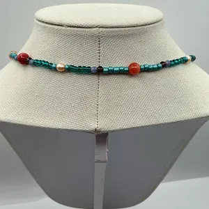 Artisan Handmade Beaded Necklace with Quartz and Pearl Accents thumbnail 4