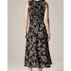 J.Crew Veranda Dress Size 12 Black Floral Midi Sleeveless Ruched Waist Boho thumbnail 2