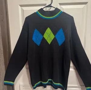 Vintage Victoria Jones Women's Sweater Black Green Teal Ramie Cotton Size M thumbnail 1