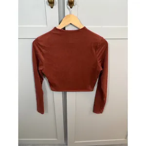 Windsor Rust Orange Faux Suede Mock Neck Long Sleeve Crop Top Womens thumbnail 5