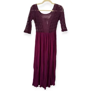 Free People Lonesome Dove Hi Lo Lace Midi Dress Plum Size 0 thumbnail 2