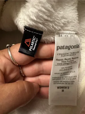 Patagonia Cream Teddy Fleece Pullover with Tan Chest Trim thumbnail 7