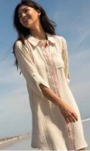 NATURAL LIFE Cream Textured Button-Front Casual Shirt Dress size XL thumbnail 1