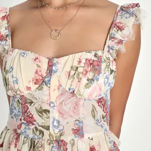 NWT Lulu's Floral Ruffle Dress in Pink and Blue thumbnail 1