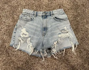 Zara Light Wash Denim High Waisted High Rise Shorts US 6 thumbnail 1