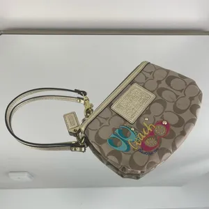 COACH Y2K Brown Logo Monogram Vibrant Graphic Studded Mini Wristlet Coin Wallet thumbnail 3