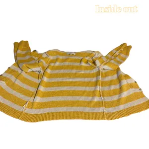 Loft Mustard Yellow, Beige & Gray Striped Cotton Cardigan Sweater (M) thumbnail 9
