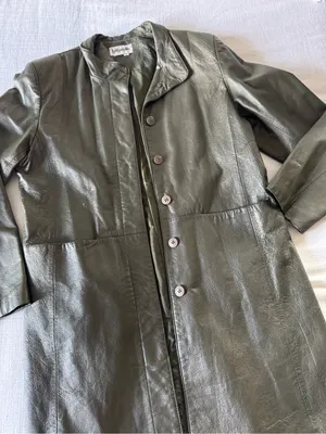 Bagatelle Olive Green Long Leather Jacket, size 14 thumbnail 5