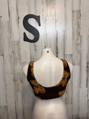 Teddy Bear Fuzzy Sherpa Crop Tank Top Bralette Womens Small Brown Beige thumbnail 5
