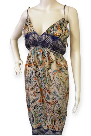 Sundance Paisley Print Spaghetti Strap Dress in Navy, Teal & Orange thumbnail 1