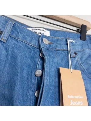 NWT Reformation Cynthia High Rise Straight Leg Jean 30 Mykonos Relaxed Blue thumbnail 7
