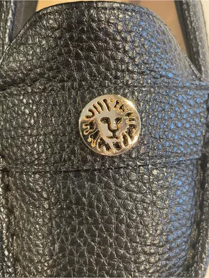 Anne Klein Iflex Loafers Women 8.5 Black Pebble Leather Gold Medallion Slip On thumbnail 8