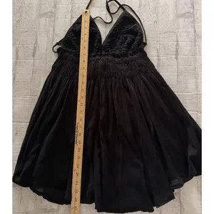 Free People Forever Favorite Black Smocked Babydoll Mini Dress Boho Coverup thumbnail 7