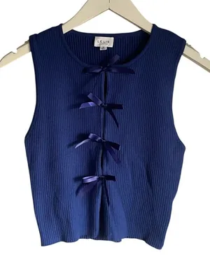 Lelis Collection Cobalt Blue Sleeveless Coquette Bow Ribbed Tank Top size Medium thumbnail 1