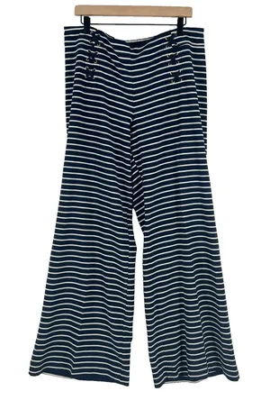 New York & Company Pants Womens XL Navy Blue White Striped Sailor Lace Up‎ thumbnail 1