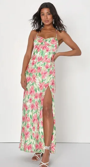 Lulu’s Vacay Getaway Ivory Multi Floral Print Backless Maxi Dress thumbnail 1