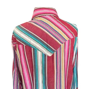 Wrangler Retro Western Pearl Snap Striped Shirt Pink Teal Cotton Small‎ Cowgirl thumbnail 3