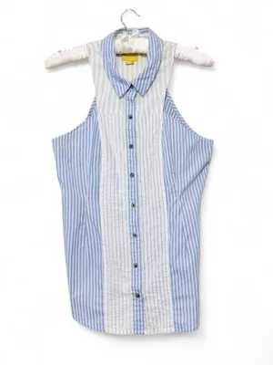 Anthropologie Maeve Sleeveless Collard Stripped Button Down Halter Blouse Size12 thumbnail 2