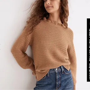 Madewell Ruffle-Neck Pullover Sweater in Cotton/Wool Blend Cream Size‎ XS thumbnail 6