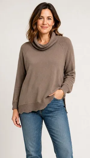Alter’d State Taupe Cowl Neck Long Sleeve Sweater Top Women’s S thumbnail 1