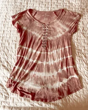 Soft & Sexy Pink Tie Dye Lace Up Top Size XS thumbnail 1