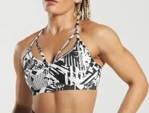Gymshark Multi Strap Racerback‎ Sports Bra Black White Geometric Print thumbnail 1