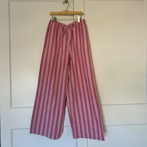 M&S Marks & Spencer Pink Red Striped Cotton Drawstring Pants Wide Leg US 6 thumbnail 2