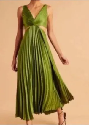Sincerely Jules Olive Green Satin Pleated Cutout Maxi Dress Size Small thumbnail 1