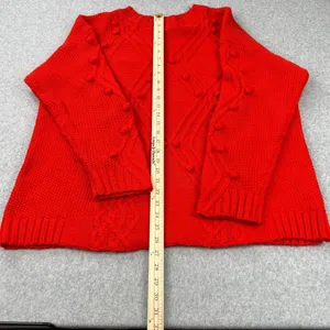 Ava & Viv Cable Knit Pom Pom Sweater‎ In Red Women's Size 2X thumbnail 5