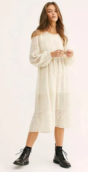 NWT Free People Gemma Cottagecore Lace Midi Dress Size XS Cream Boho Feminine thumbnail 1