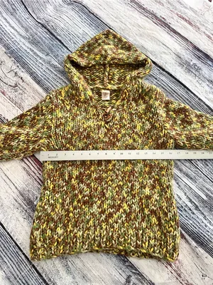 Vintage Y2K Chunky Knit Textured Hooded Sweater in Olive Mix Wool Blend thumbnail 8