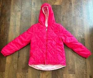 Faded Glory hot pink/pink reversible hooded puffer jacket, juniors size XL 14/16 thumbnail 5