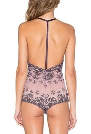 Free People Lace Bodysuit Too Cute to Handle Plunge Lingerie Sexy, Purple Medium thumbnail 7