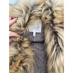 Joie Cable Knit Cardigan Sweater Detachable Faux Fur Collar Size Small thumbnail 3