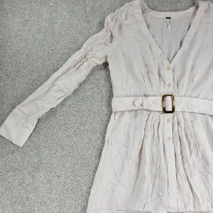 Free People Womens Belted‎ Top Medium Cream Solid Button Down Long Sleeve Blouse thumbnail 4